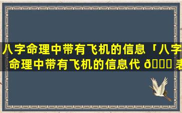 八字命理中带有飞机的信息「八字命理中带有飞机的信息代 🐈 表什么」